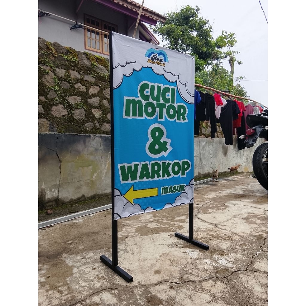STAND BANNER BESI 2 SISI BAHAN BESI TEBAL TAHAN LAMA HARGA SUDAH TERMASUK BANNER