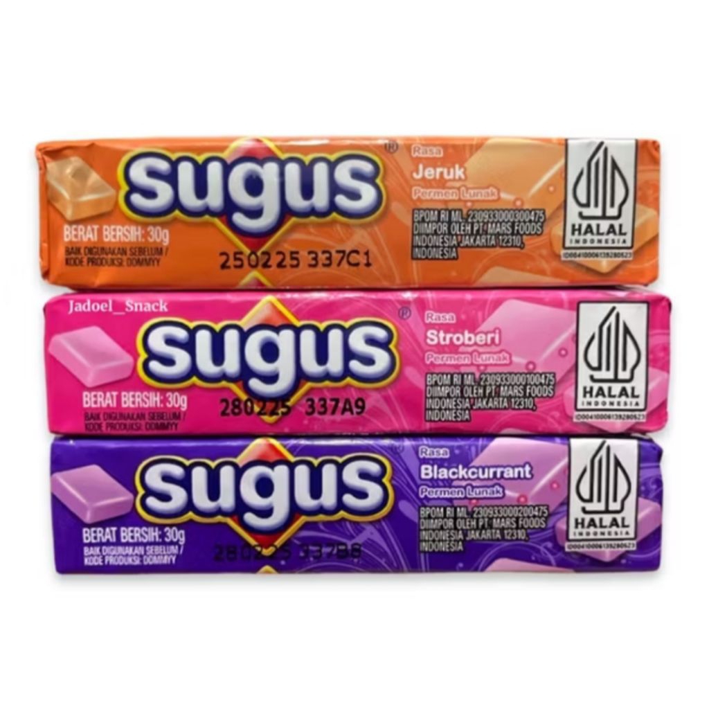 

Permen Sugus Rasa Strawberry, Jeruk dan Blackcurrant berat 30 gram