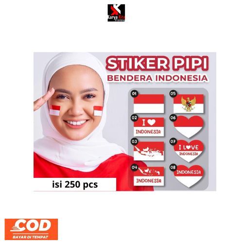 

Cetak stiker merah putih pipi, cetak stiker pipi, Stiker bendera di pipi isi 250 pcs