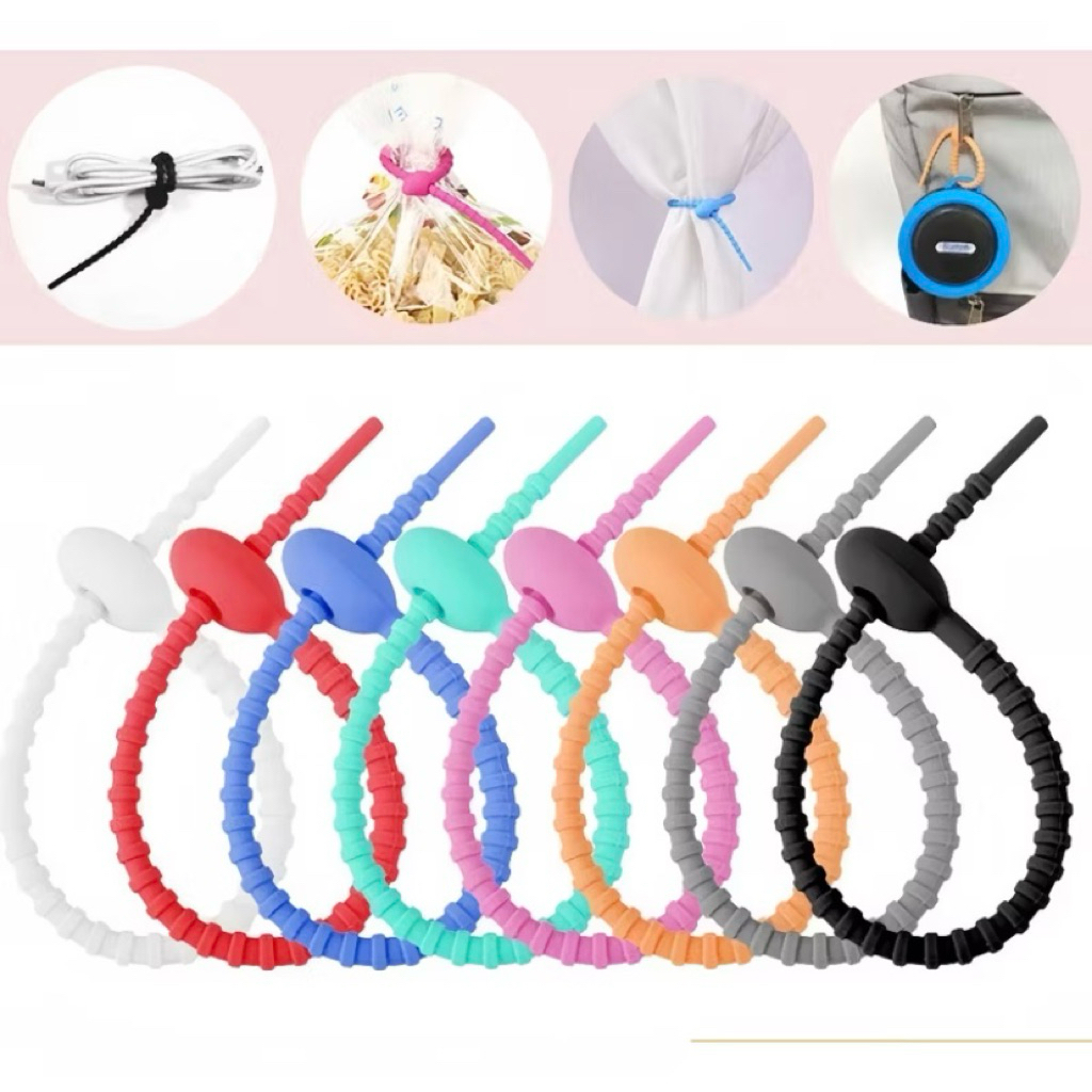 Pengikat Kabel Headset Serbaguna Silikon Ties Warna Cable Organizer Management Silicone Silicon