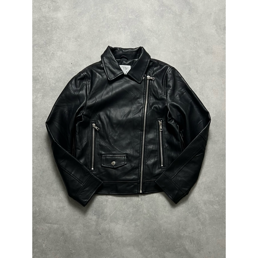 Zara Casual Boxy Ramones Bikers Leather Jacket