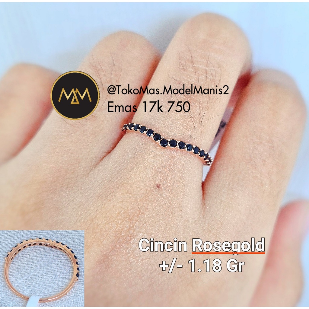 Cincin Aurel Listring V Batu hHitam emas rosegold 750 kadar 17k