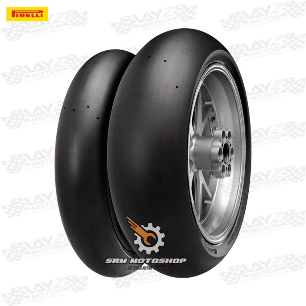 Paket Ban Pirelli 120&140-17 Superbike Slick Tanpa Motif Sepasang Soft Compound TUBLES
