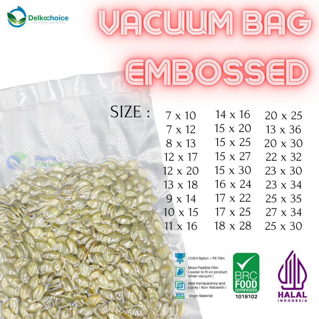 PLASTIK VACUUM / VACUM BAG EMBOSSED EMBOSS EMBOS / PLASTIK VAKUM MAKANAN EMBOS - DELKOCHOICE