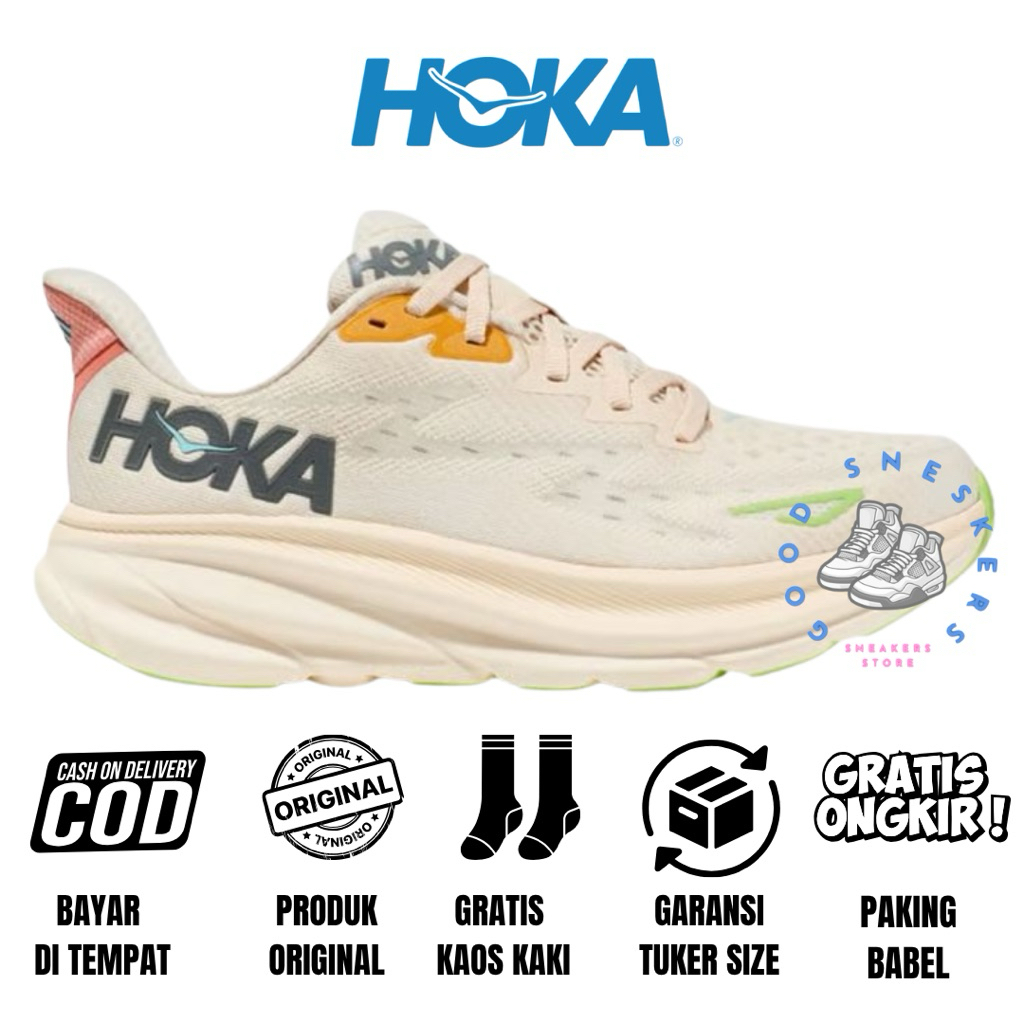 Sepatu Running Wanita Hoka Original Hoka Clifton 9 Vanilla Astral