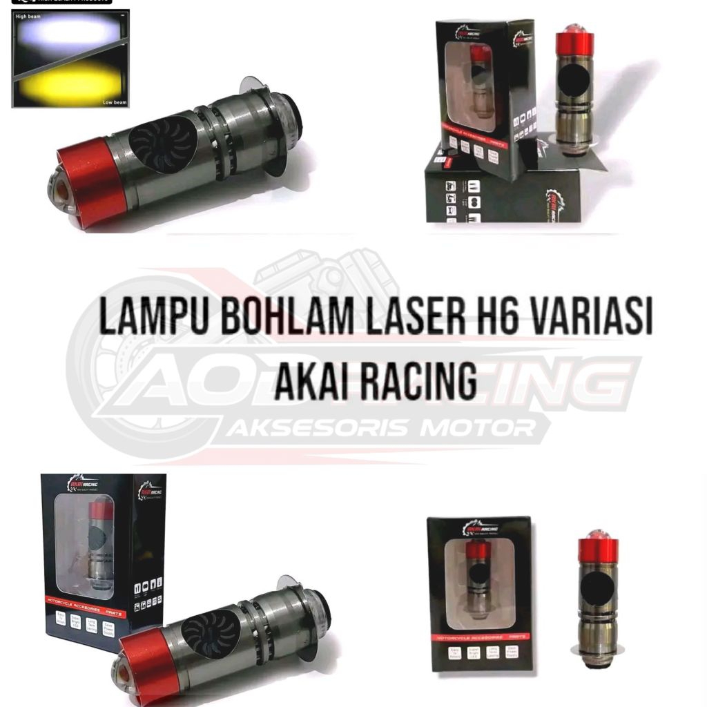 Bohlam Lampu Depan Led Akai Racing + Kipas Bohlam Laser H6 Putih-Kuning Lampu Motor Ac Dc