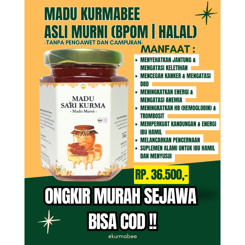 

KurmaBee Madu Asli meningkatkan stamina menyehatkan jantung meningkatkan HB mencegah kanker melancarkan perencanaan meningkatkan trombosit