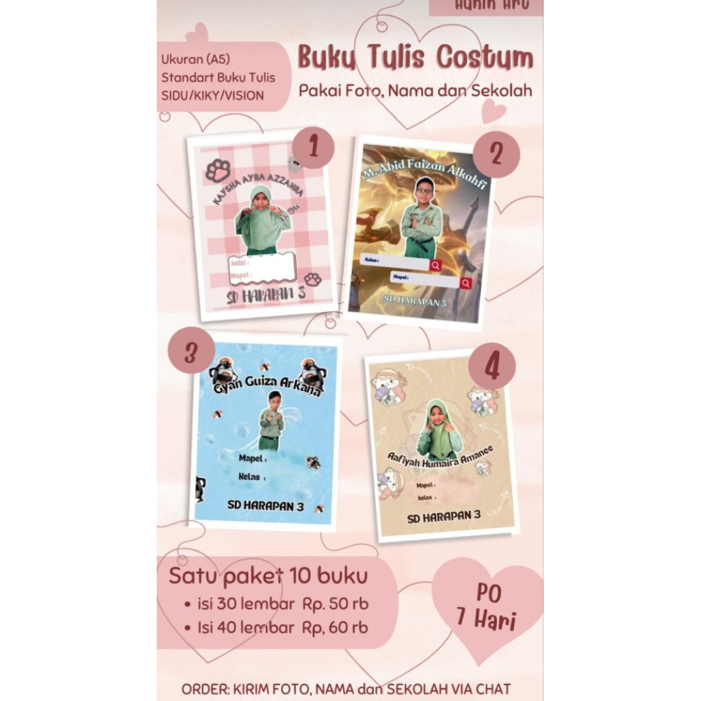 

Buku Tulis Custom Gambar, Nama Siswa dan Sekolah,