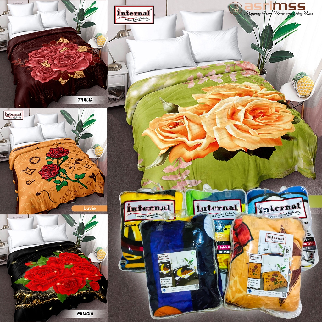 Selimut INTERNAL 160x200 Bulu Super Lembut Motif karakter Anak Bunga Abstak Premium Elegan