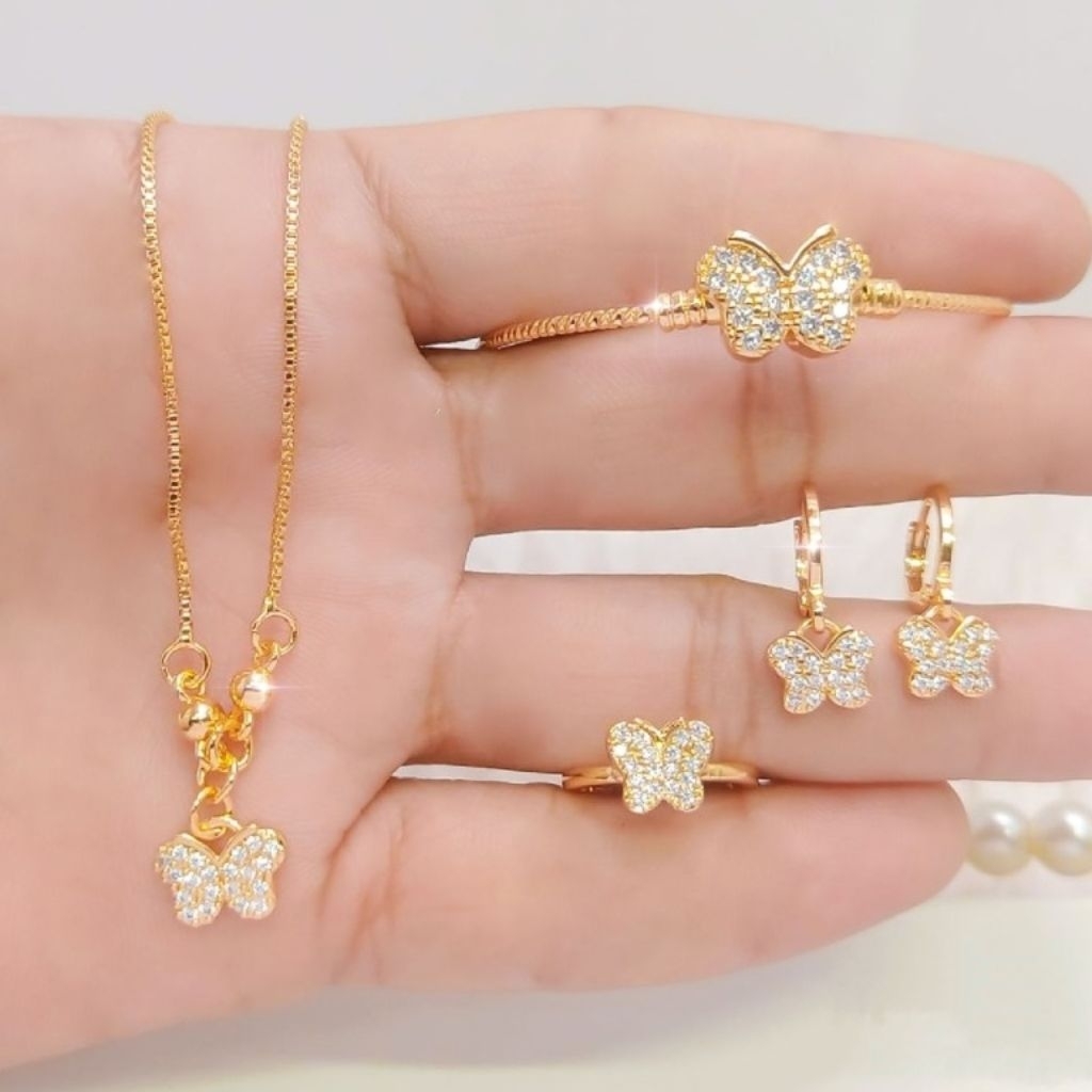 set perhiasan anak anak model kupu kupu bahan titanium asli anti luntur anti karat