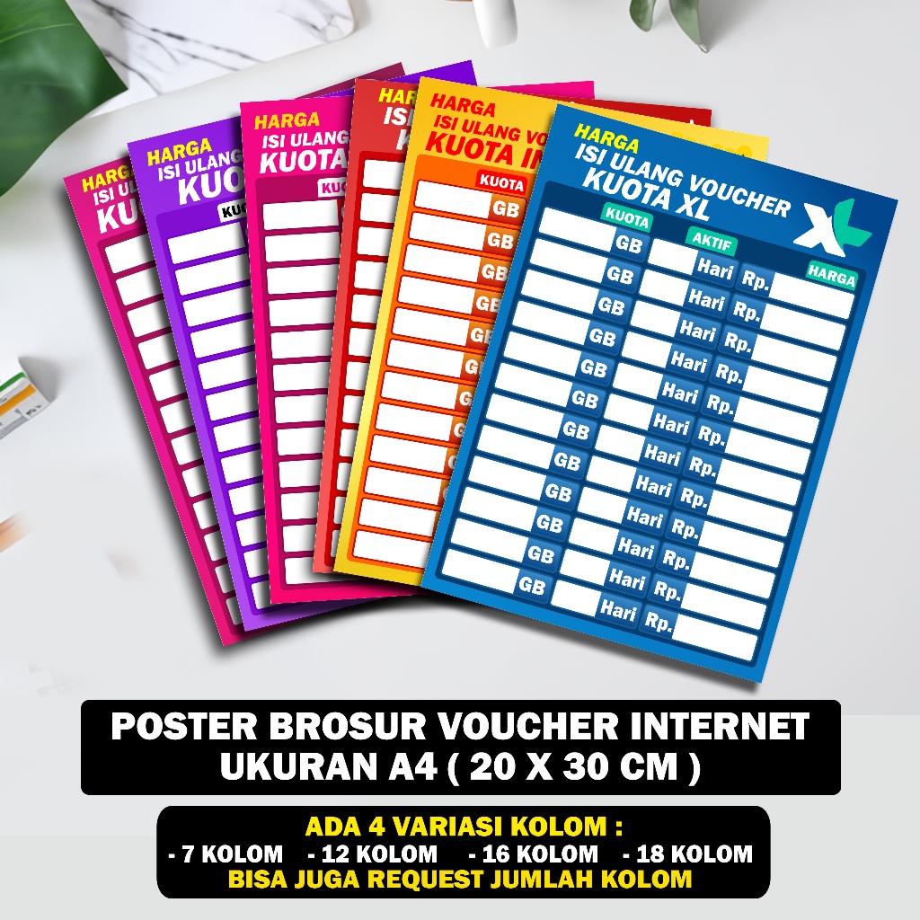 POSTER PAKET DATA HARGA VOUCHER INTERNET ALL OPERATOR A4 20 X 30 CM