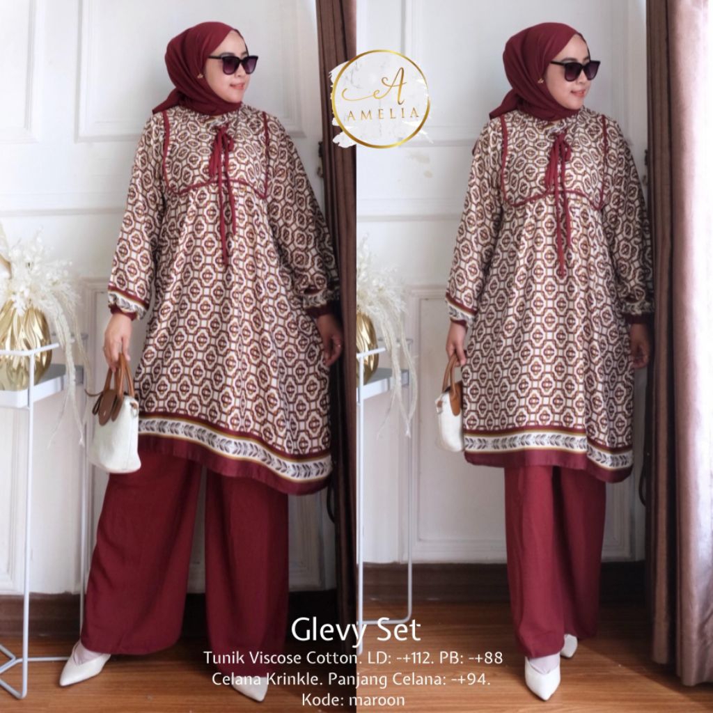 Setelan cewek long tunik katun rayon || Glevy set by Amelia