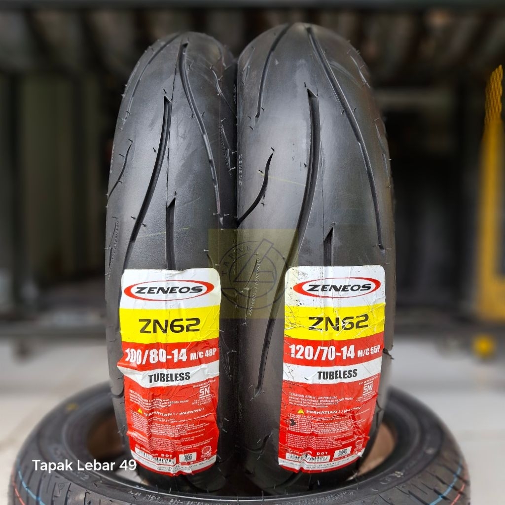 Ban Tapak Lebar ZENEOS ZN62 PAKET 100.80.14 dan 120.70.14 Ring 14 Tubeless Ban Harian dan Sport Tour