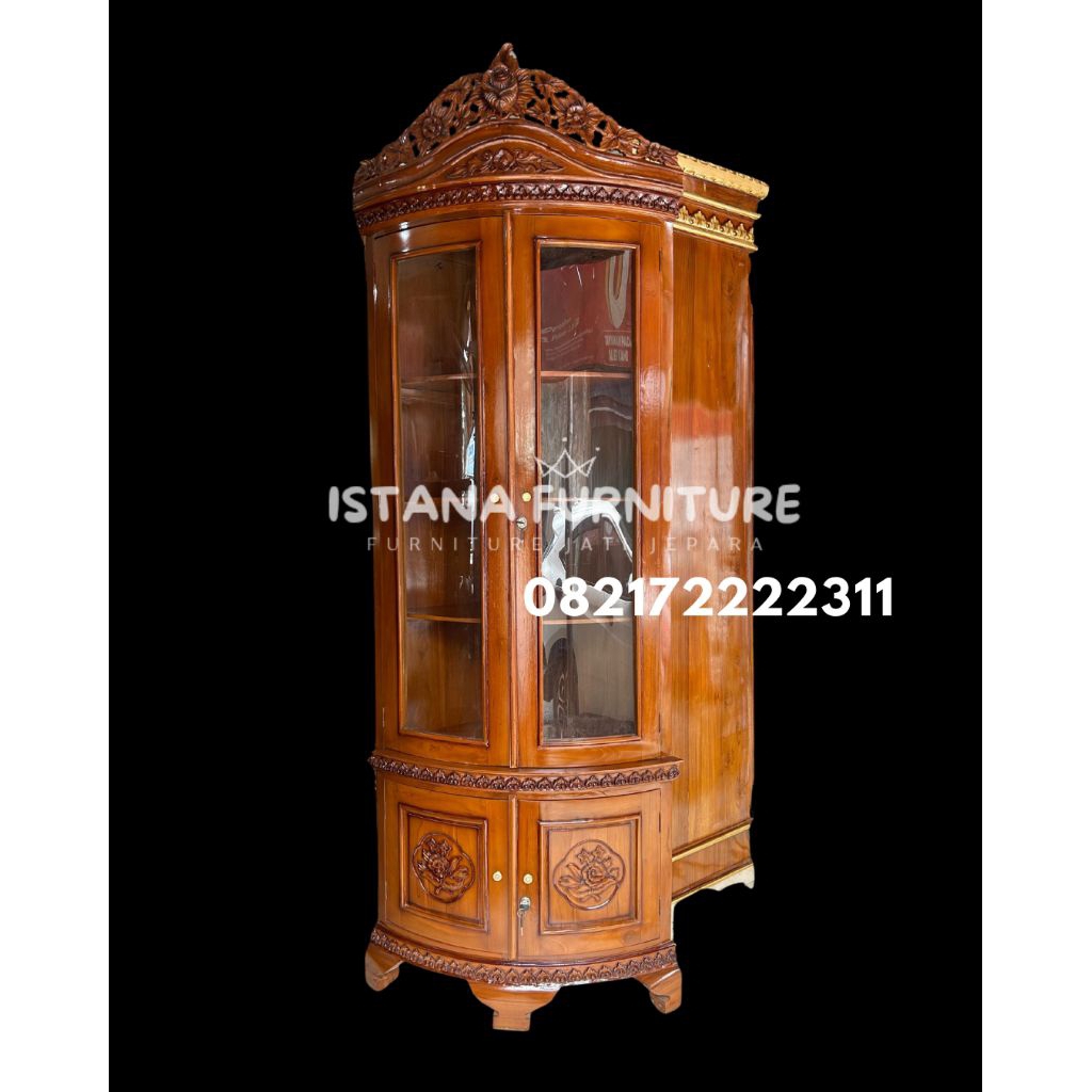 Lemati hias sudut jati jepara/ lemari hias sudut jati ukir