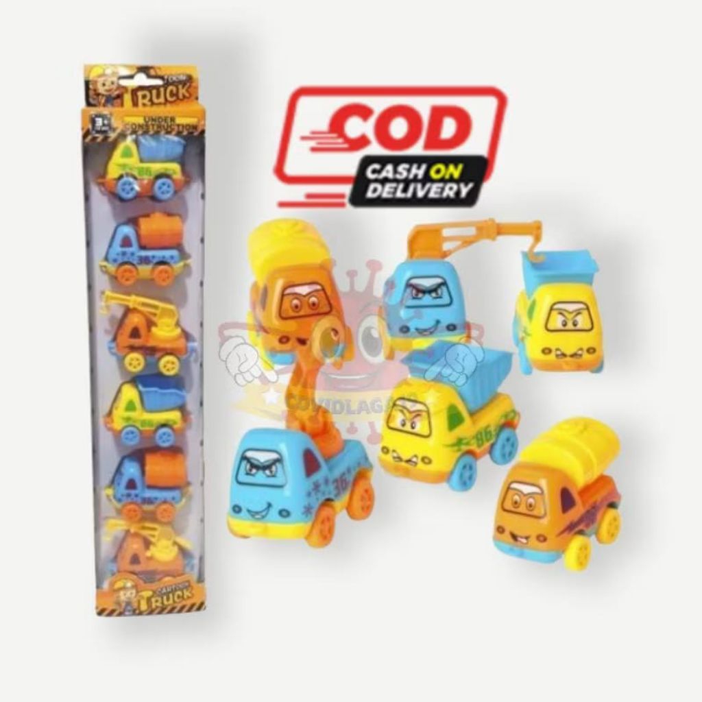 RAMEO 1025 mainan anak 6 pcs mini truk mobil konstruksi alat berat excavator tangki crane dump carto