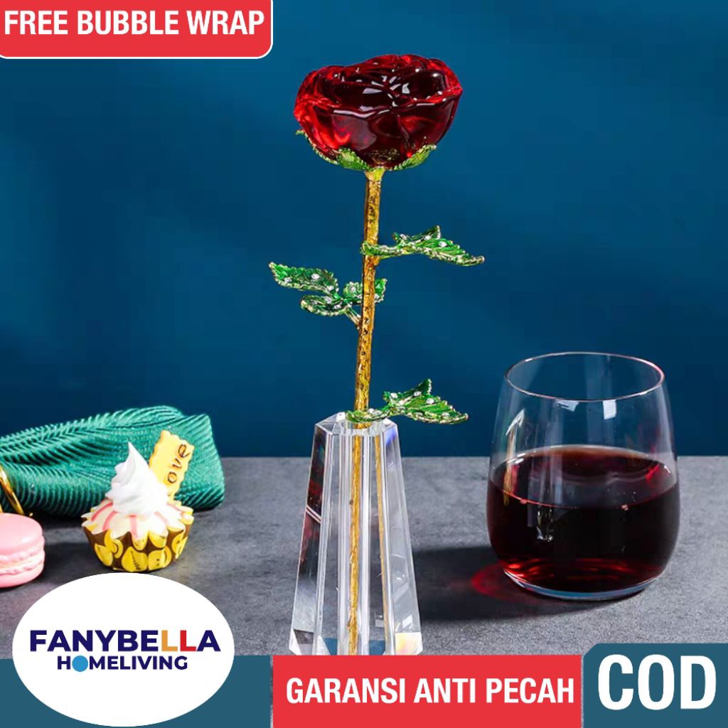 Pajangan Kristal Kaca Mawar Merah Dekorasi Rumah Import