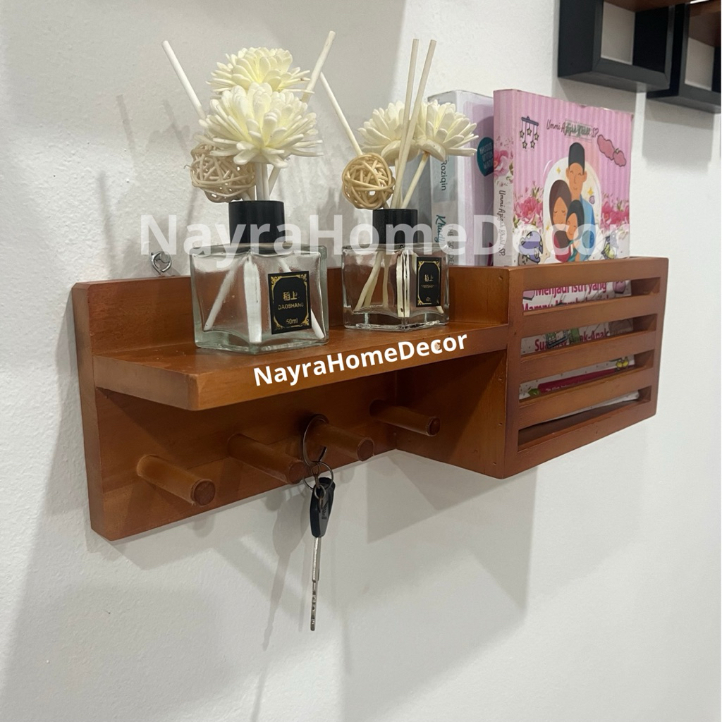 Rak Gantung Kombinasi || Rak Kayu Multifungsi || Kayu Mahoni Oven