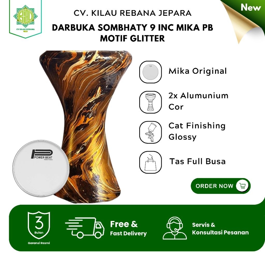NEW Darbuka Alumunium 8 Inc Motif Glitter Gold Mika PB (Free Tas & Kunci L) Berkualitas & Bergaransi