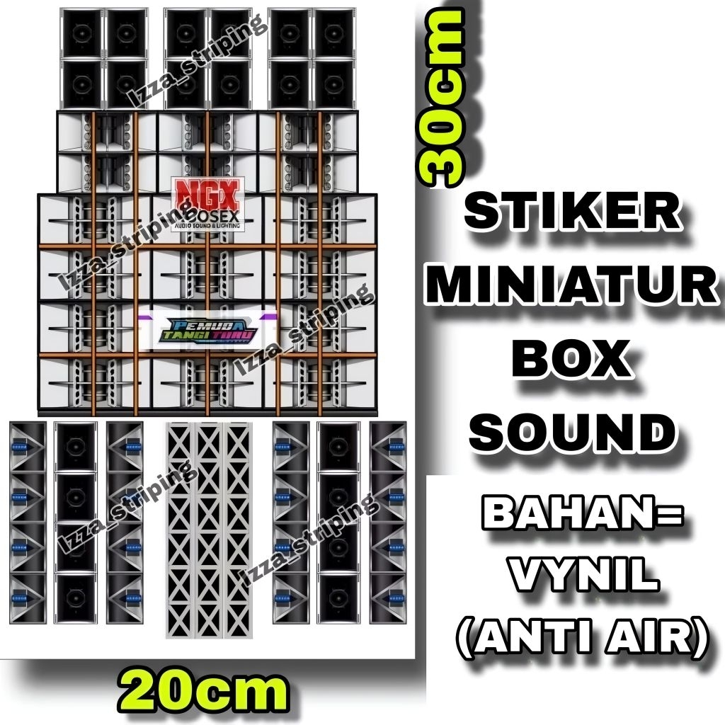 

STIKER GAMBAR BOX SOUND MINIATUR UKURAN 20X30 BAHAN VYNIL SUSU(ANTI AIR)