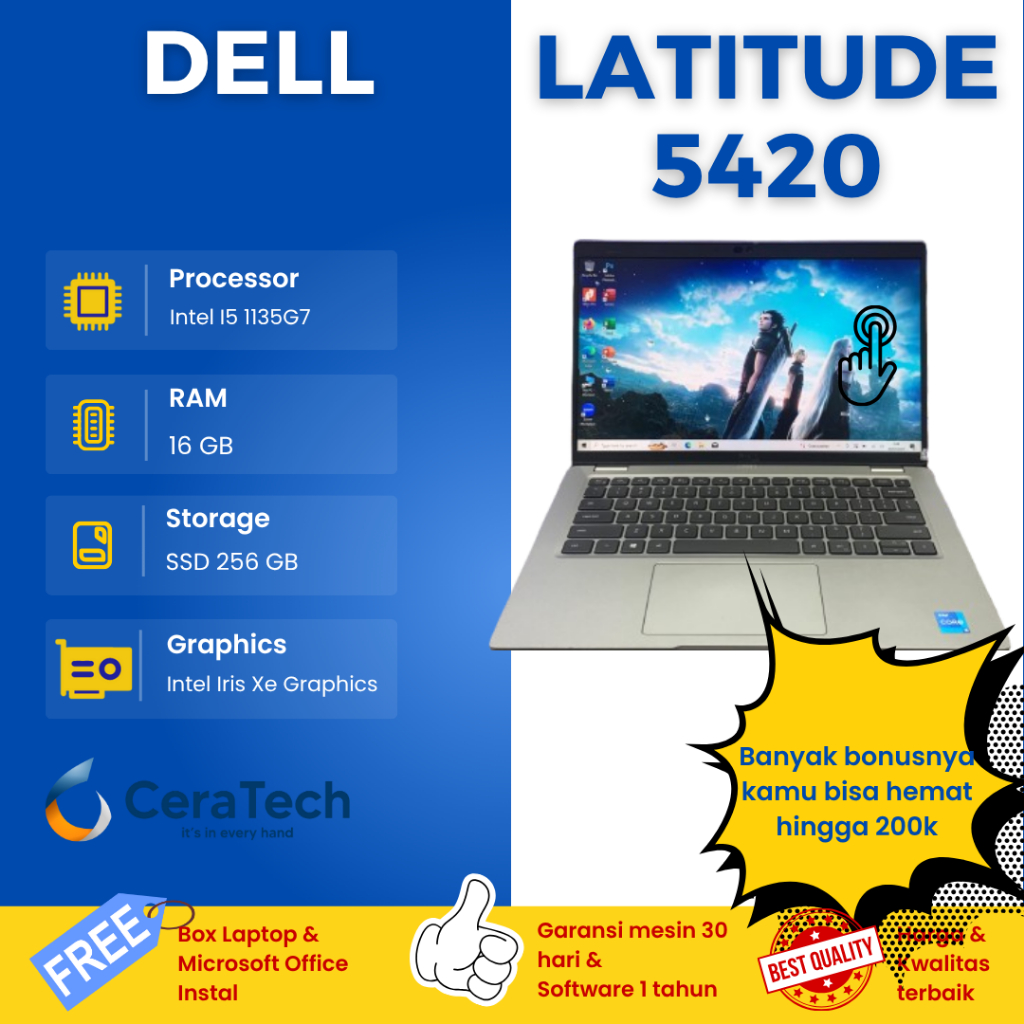 Laptop Touchscreen Dell latitude 5420 - Core i5 Gen11 Ram 16GB Ssd 256GB