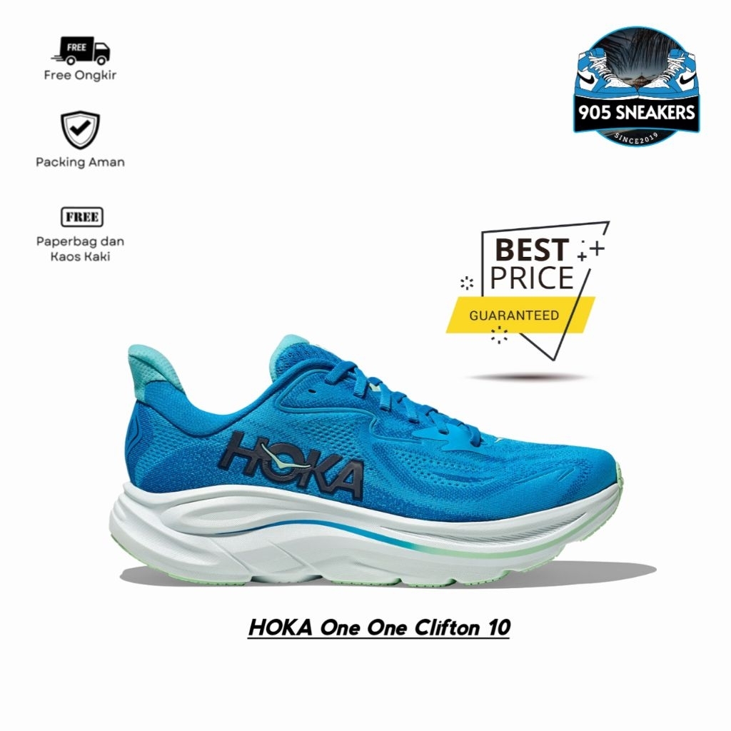 Sepatu Running Hoka One One Clifton 10 Wide Blue/White Men's