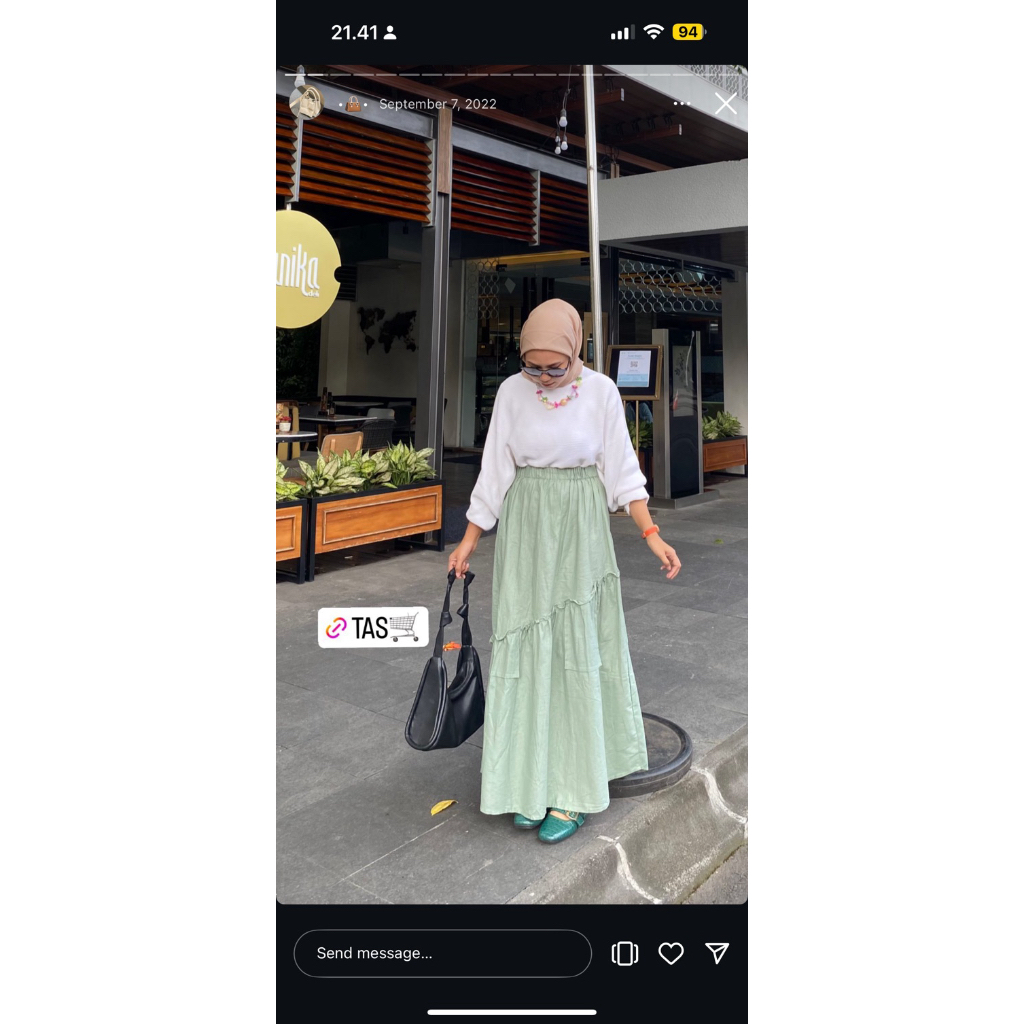 preloved rok hijau rok ruffle rok sage