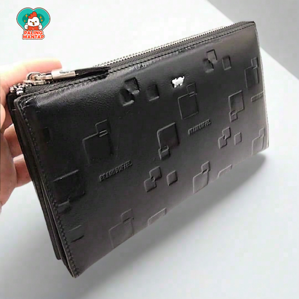 HANDBAG TAS TANGAN CLUTCH PRIA WANITA BRAUN BUFFEL KULIT ASLI