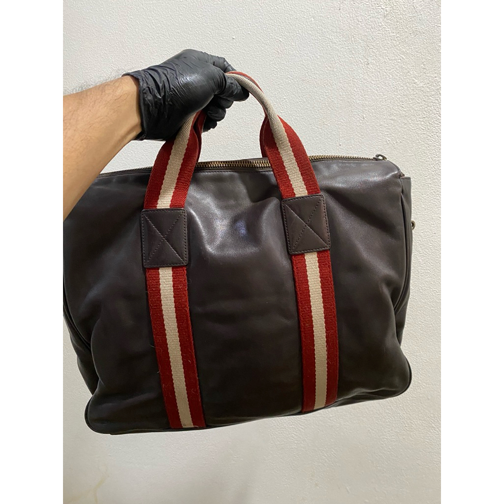 tas kantor kerja laptop briefcase bally brown leather original preloved