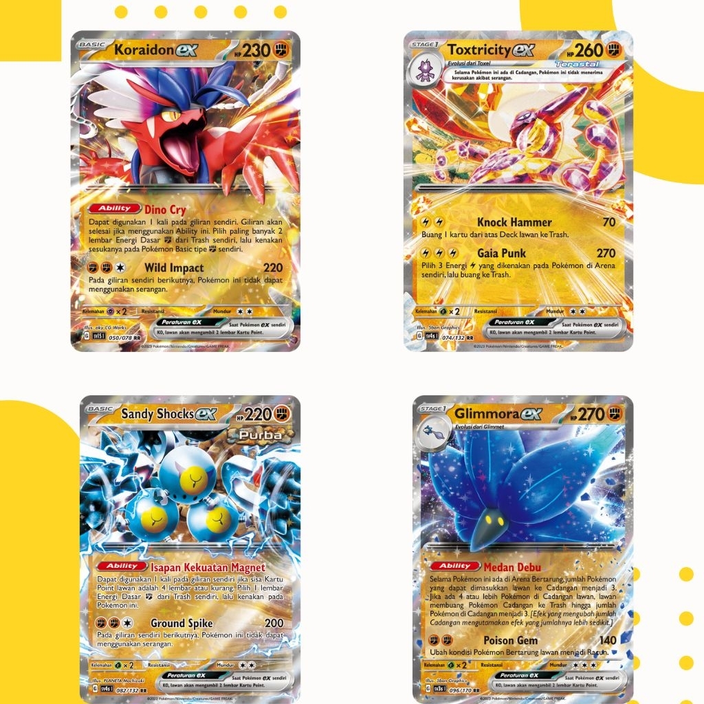 TCG POKEMON BAHASA INDONESIA Koraidon EX, Toxtricity EX, Sandy Shocks EX, Glimmora EX