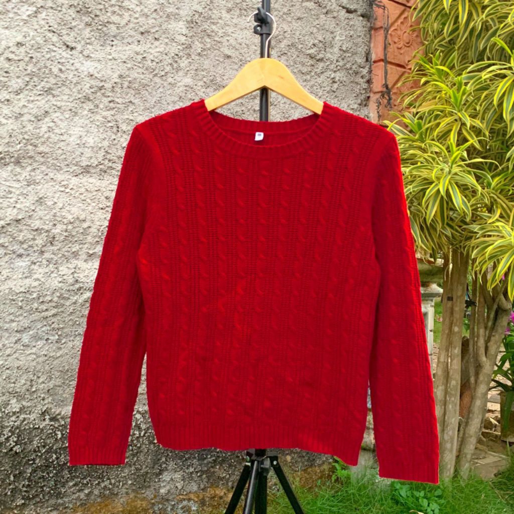 Rajut Kepang Maroon Premium Uniqlo