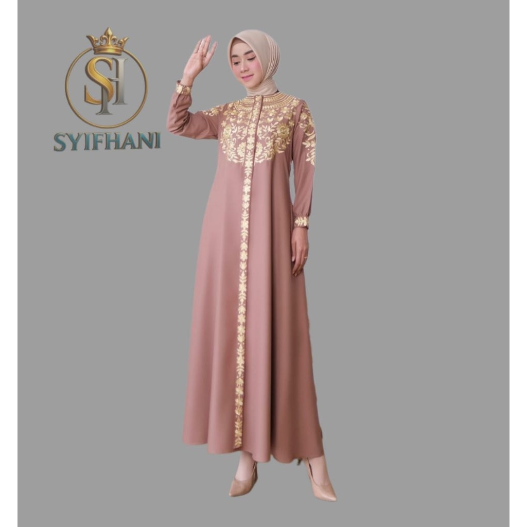 Syifhani - Gamis Madina Tugba Bordir Komputer Bahan Katun Toyobo Motif Bunga