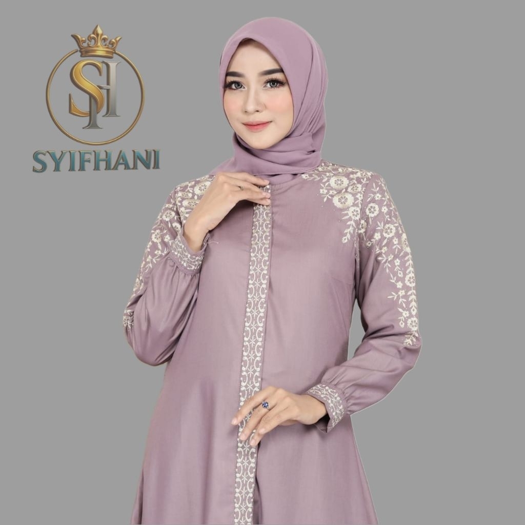 Syifhani - Gamis Hajrah Renata Bordiran Bahan Katun Toyobo Model Motif Bunga