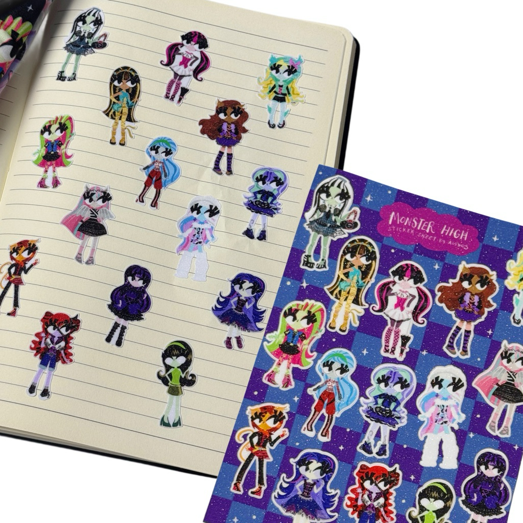 

A6 Glittery Sticker Sheet Monster High Characters Fanart by Alixos