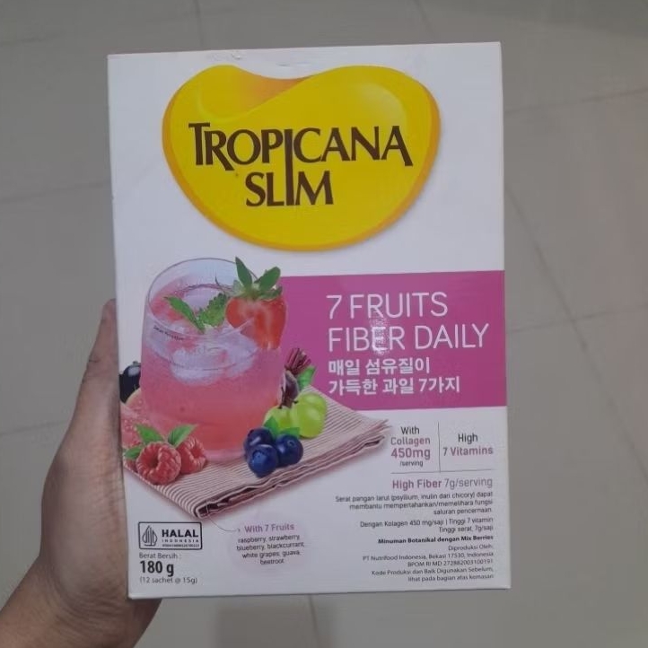 

Tropicana Slim 7 fruits fiber daily 180gr ( isi 12 sachets ) per box