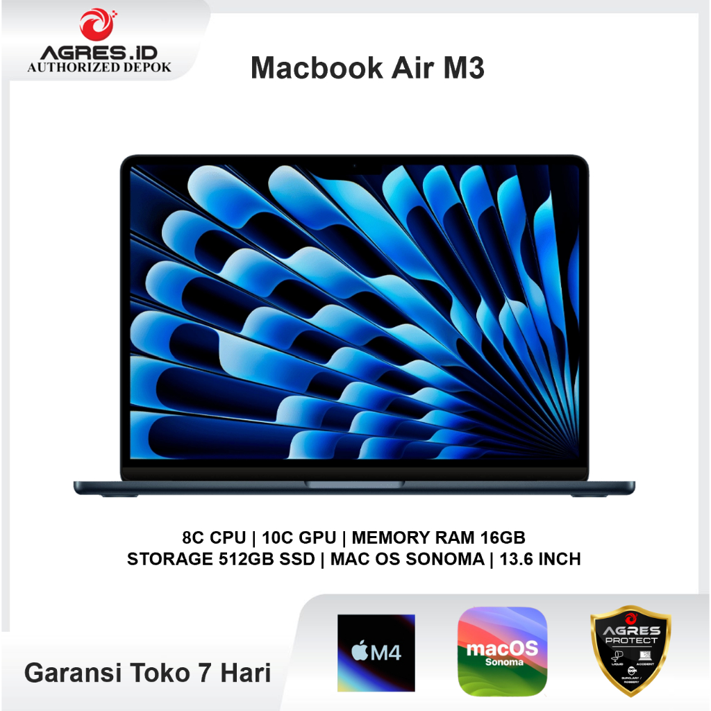 Laptop Apple MacBook Air 13 M3 - 16/512GB 24/512GB - Garansi Resmi
