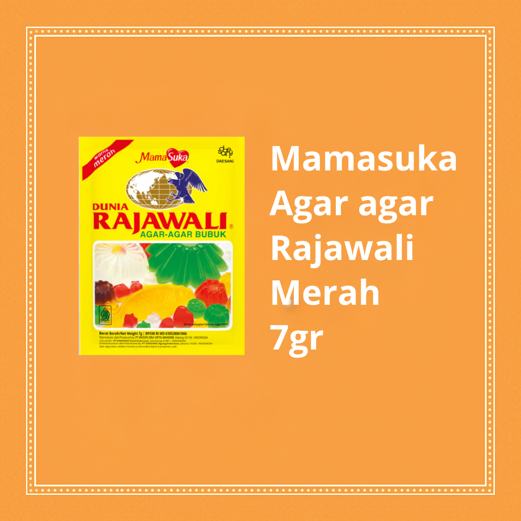 

Agar Agar Rajawali Merah 7g – Warna Cerah untuk Puding & Es Buah | Halal