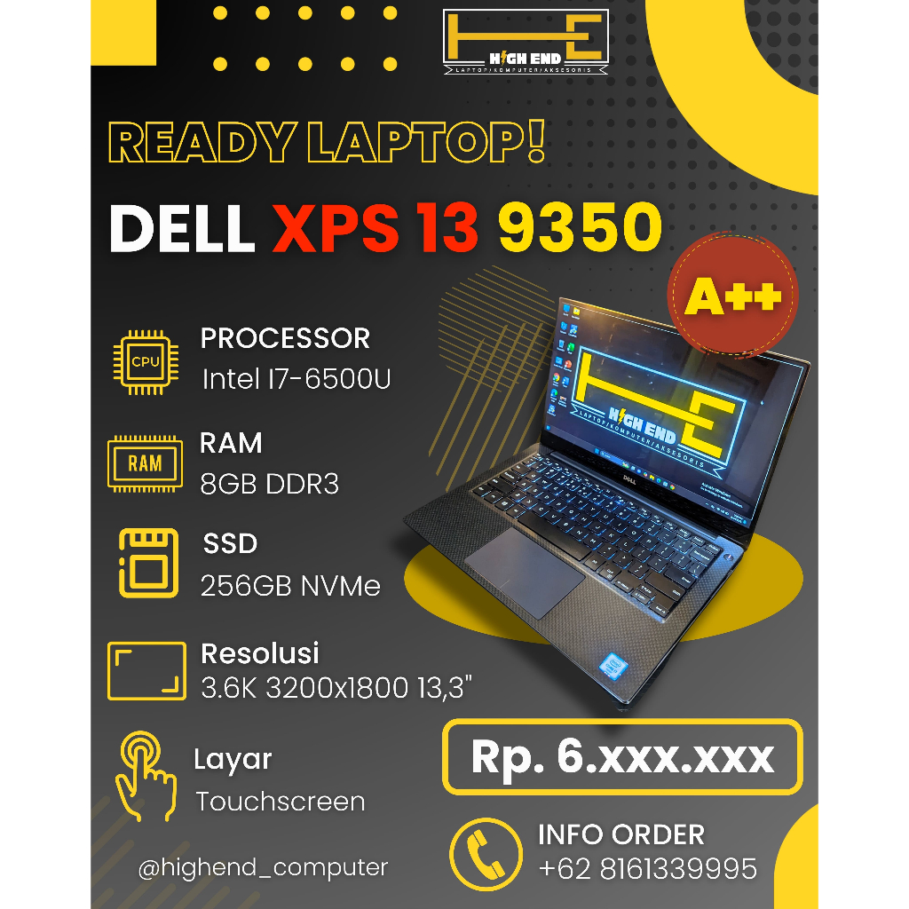 Laptop Dell XPS 13 9350 - Intel i5-6200U | RAM 8GB LPDDR3 | SSD 256GB | Touchscreen | Second Mulus