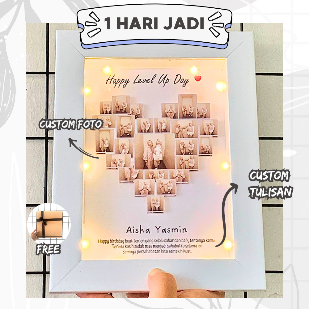 {PENGIRIMAN 24 JAM} KADO UNIK Foto Frame LOVE 3D Lampu Kado Anniversary / Wedding / Foto GIFT BOX /