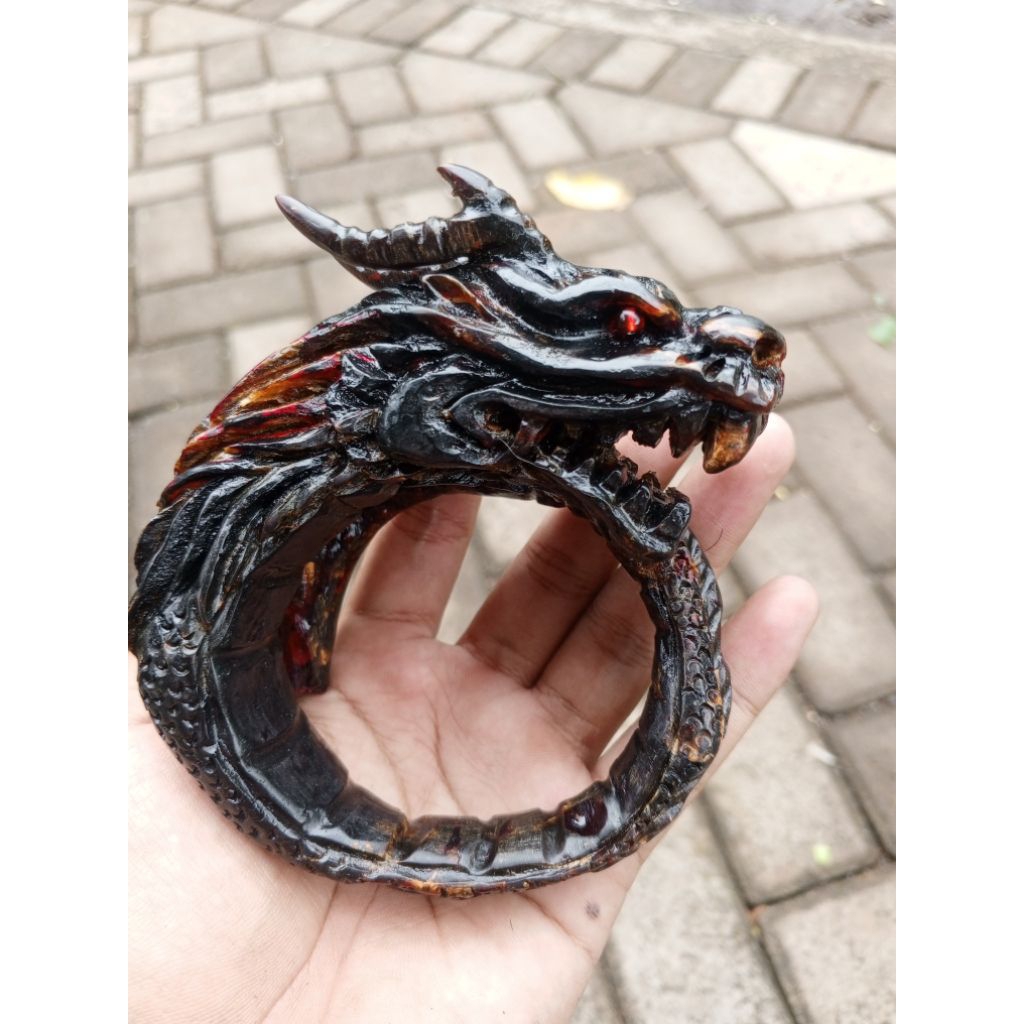 gelang akar bahar merah ukir naga jumbo