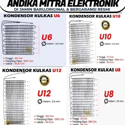 ( 10 Pcs Perdus ) Kondensor Kulkas , Showcase Bahan Tembaga U6 Kondensor U8 Kondensor U10  U12
