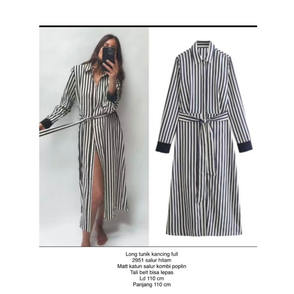 Long tunik premium LD 115 bahan katun salur kombi poplin polos