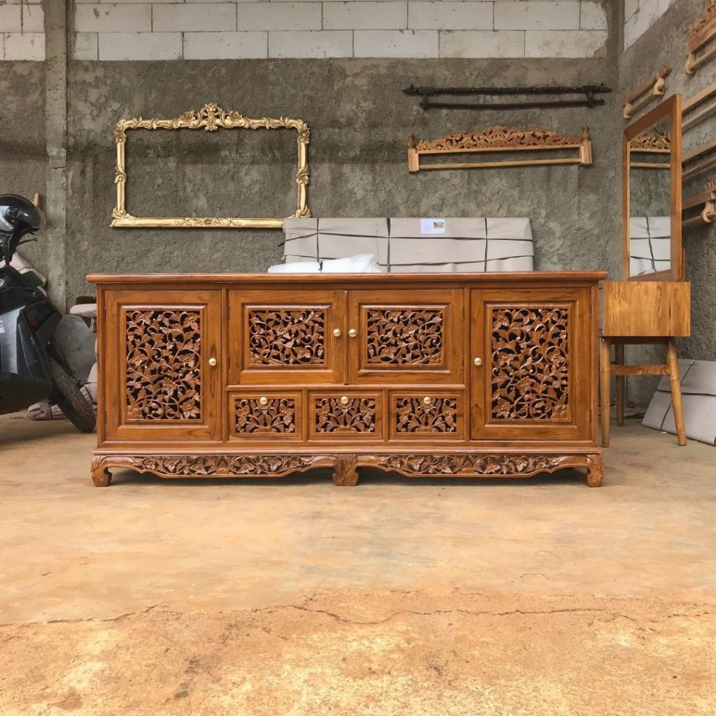 bufet pendek tv palembang kayu jati/bufet jati full ukir bufet palembang jati full ukir