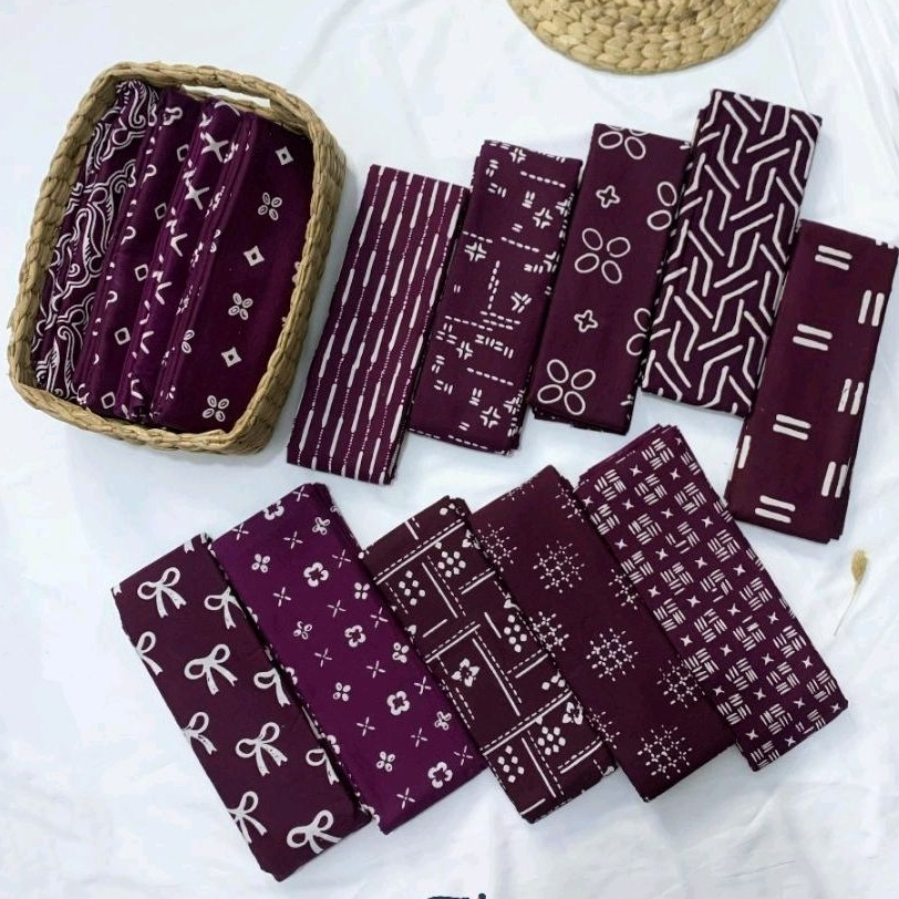 Kain Batik Cap Original Series Ungu Burgundy - Batik Cantik Wanita Pria Elegan Terbaru