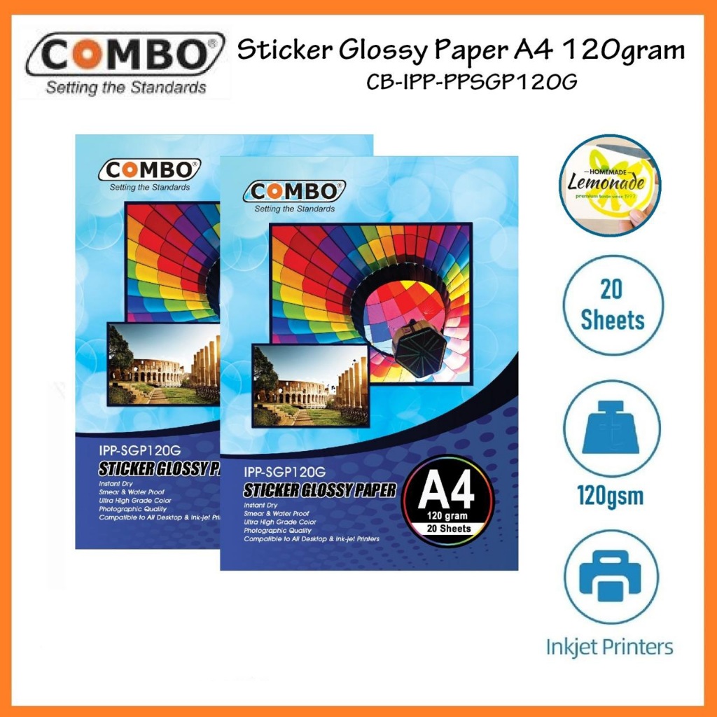 

Sticker Glossy Combo A4 120g 20's IPP-SGP120G ( Stiker Glossy Paper )