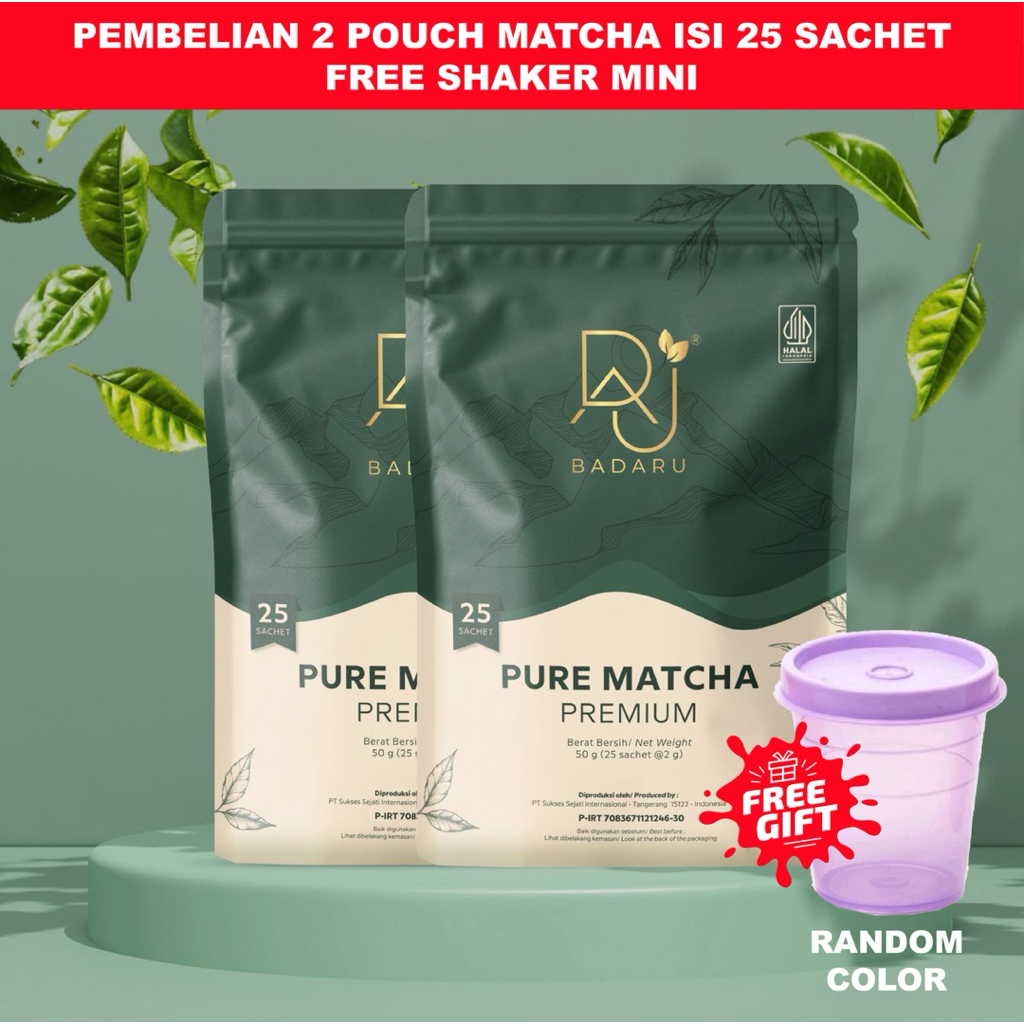 

FREE SHAKER MINI, MATCHA BADARU 2pouch (25sachet/pouch) 100% pure matcha premium