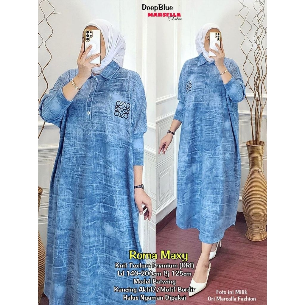 roma maxi dress gamis jumbo ld120 ld 130 L xl xxl dress jeans gamis abaya jumbo gamis kaos import kn