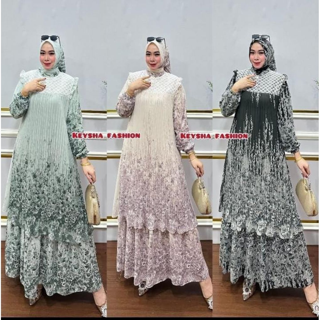NADIA DRESS Gamis Ceruty Plisket Babydoll Premium Mix Renda Set Hijab
