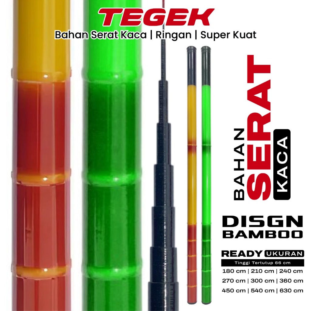 Joran Pancing Joran Tegek Full Fiber Polos Premium Original Action Lentur Tanpa Ring Ringan dan Kuat