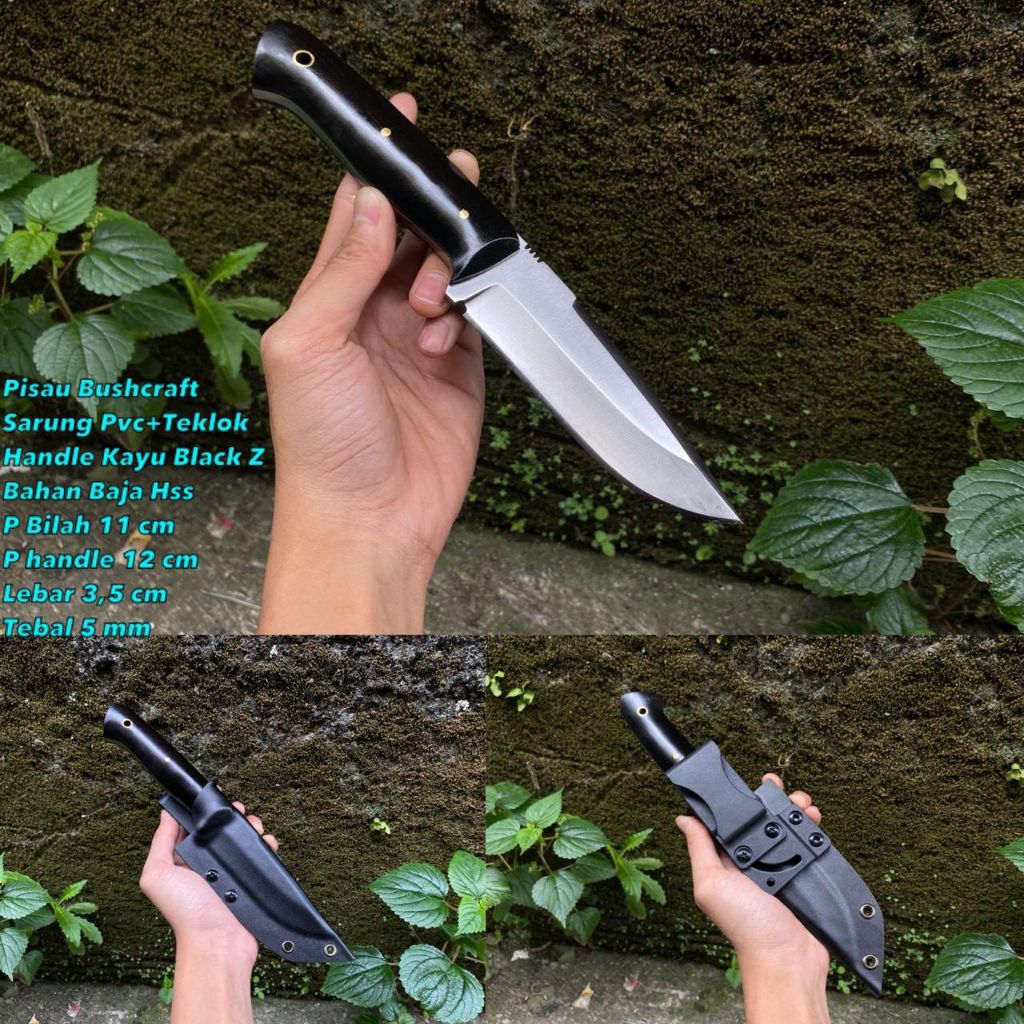 pisau bushcraft fulltank anti copot hss sarung pvc teklok