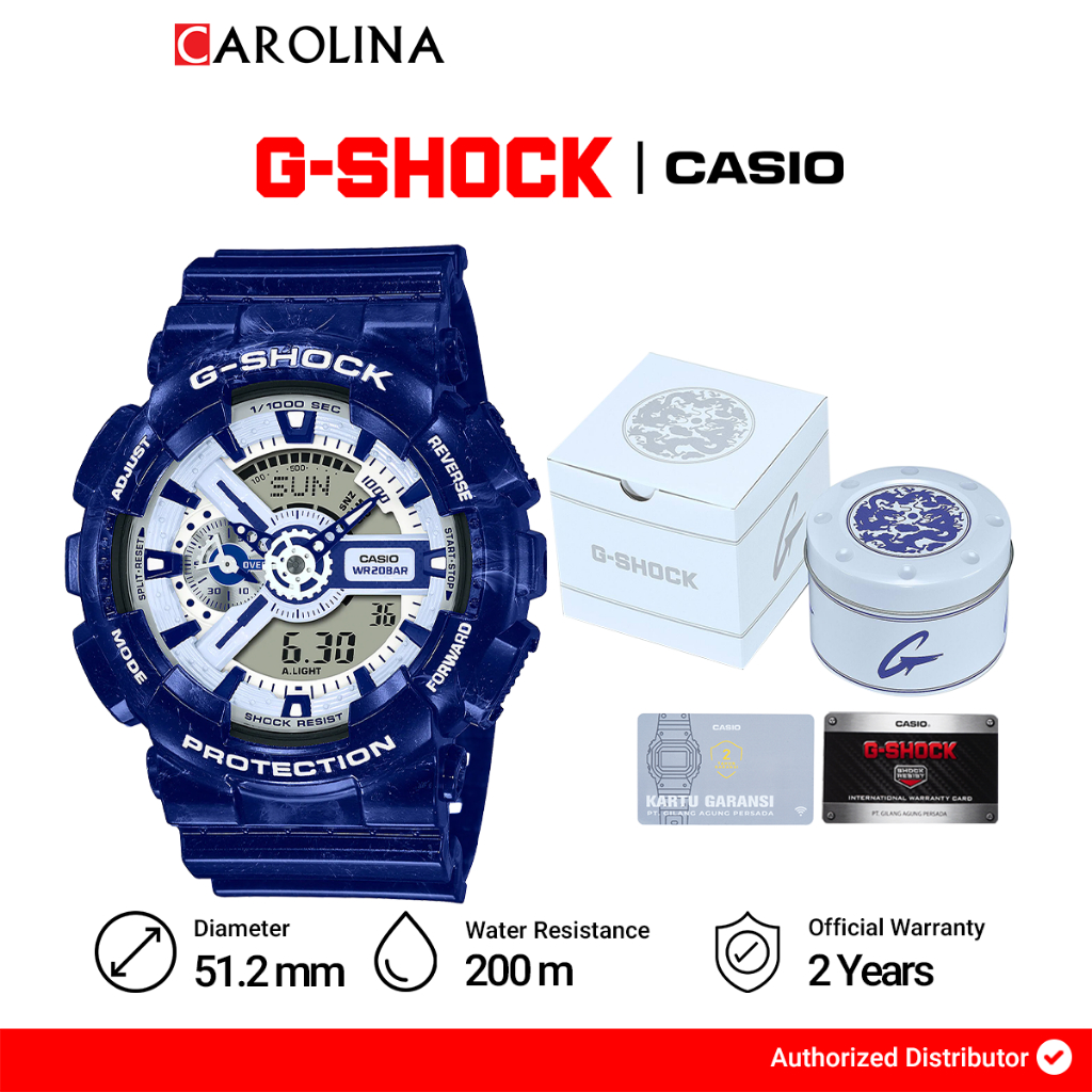 Jam Tangan Pria Casio G-Shock GA-110BWP-2A Chinese Porcelain Digital Analog Dial Navy Blue Resin Ban